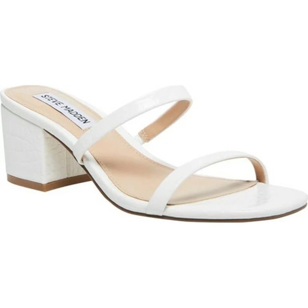 Steve Madden Faux White Croc Heeled Mule Sandals